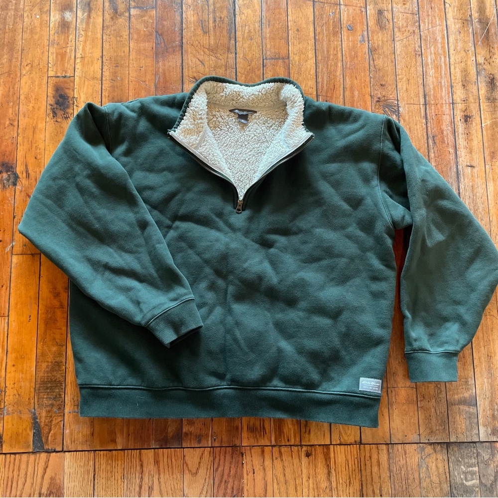 Eddie Bauer Men's XL Sherpa Lined 1/4 Zip Green Sweater Heavy